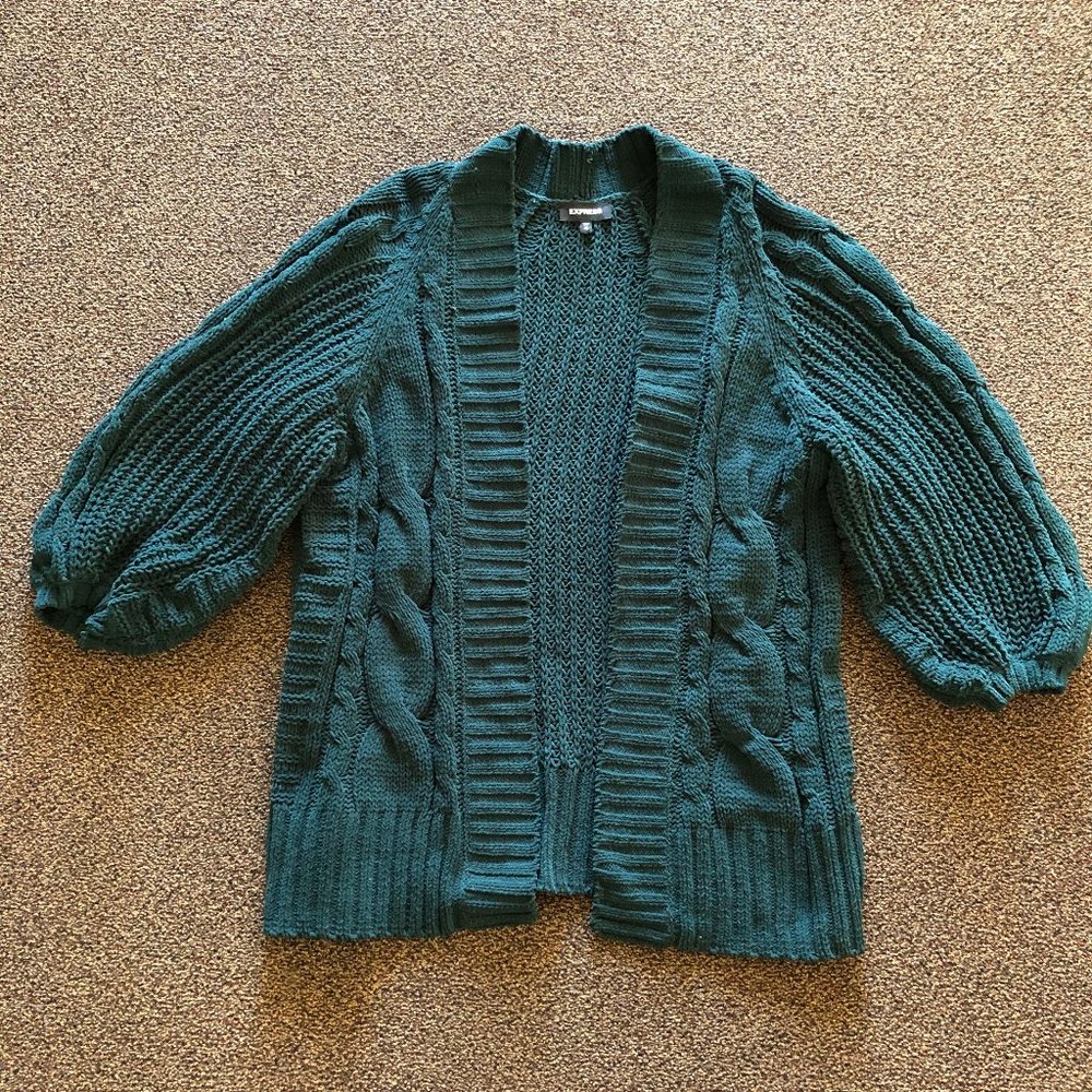 Oversized Jade Green Cable Knit Open Front Sweater